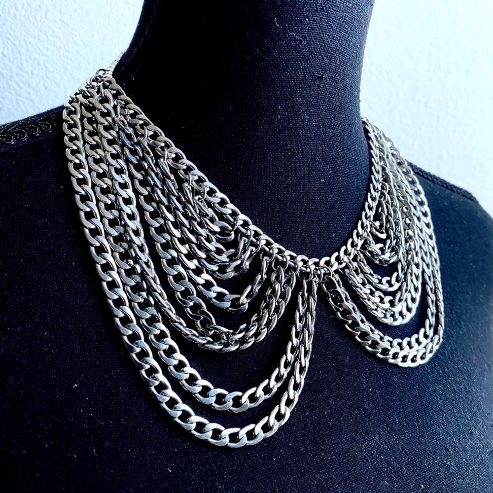 Silver Chain Statement Collar Necklace - image 2